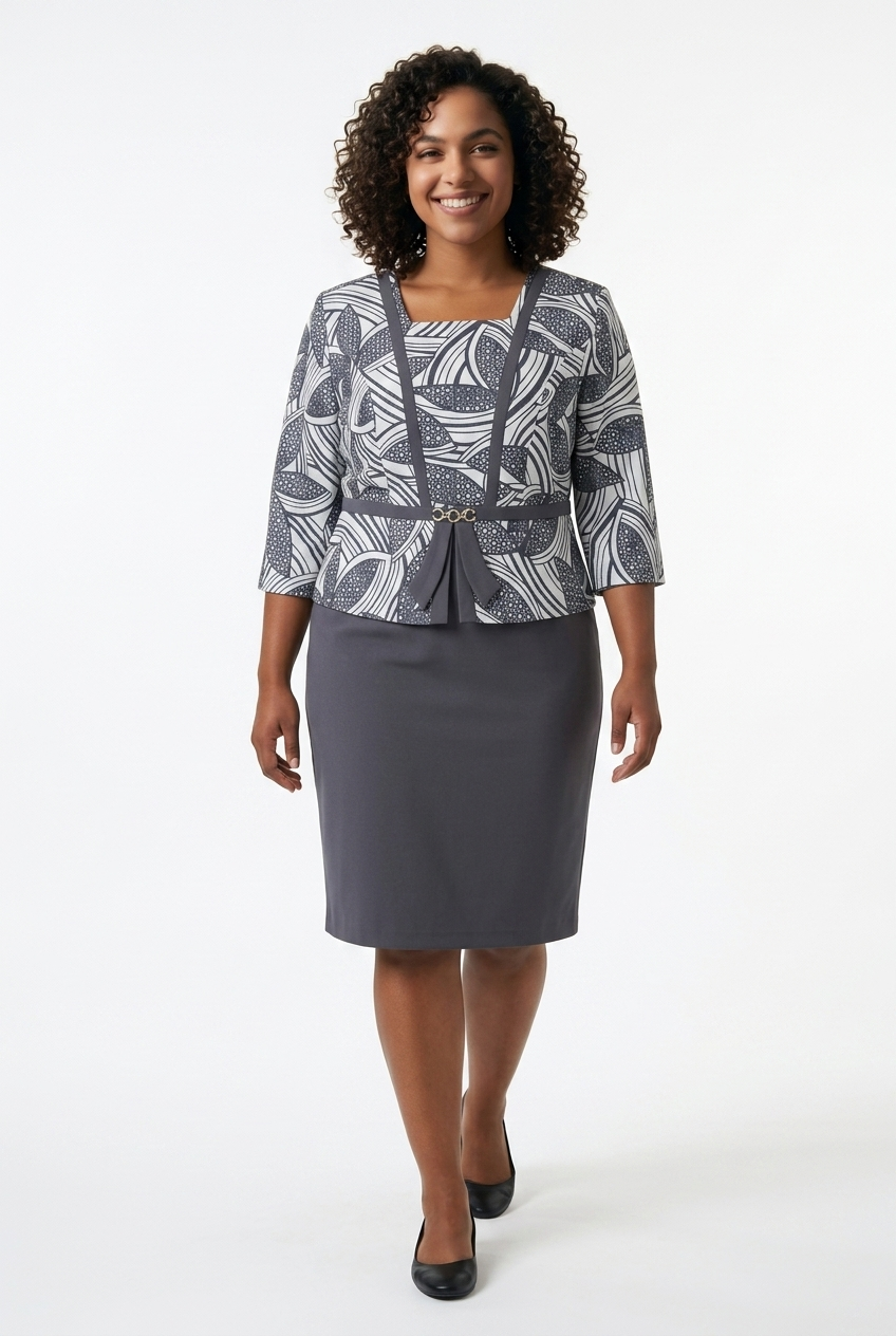🩶 Robe Effet Ensemble Gris Graphique